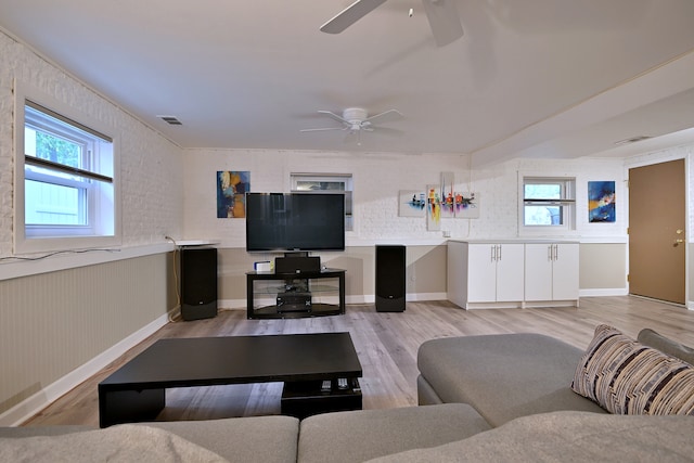 741 E Division St, Lombard, IL 60148 - living room featuring ceiling fan, light wood-style flooring, and baseboards