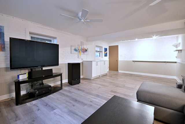 741 E Division St, Lombard, IL 60148 - living area featuring a ceiling fan, light wood-style floors, and baseboards