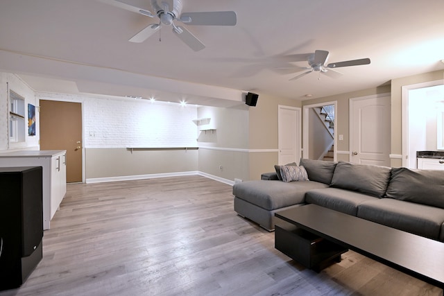 741 E Division St, Lombard, IL 60148 - living room with a ceiling fan, baseboards, stairs, and light wood-style floors