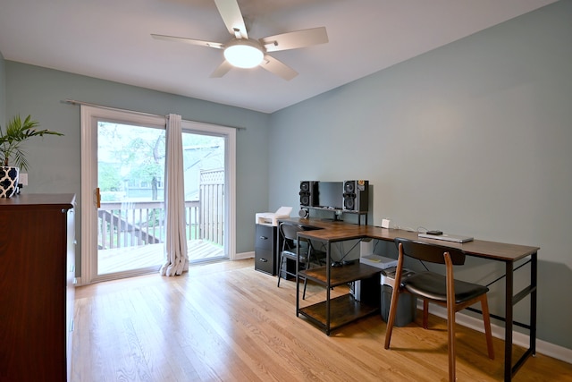 741 E Division St, Lombard, IL 60148 - home office featuring light wood-type flooring, a ceiling fan, and baseboards