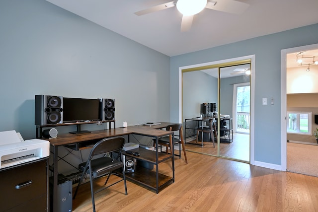 741 E Division St, Lombard, IL 60148 - office with a ceiling fan, light wood finished floors, and baseboards
