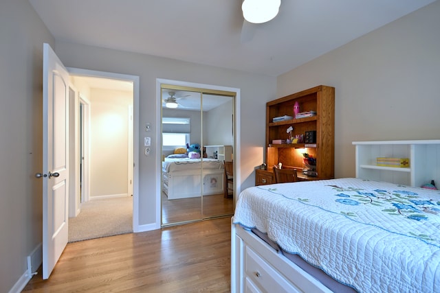 741 E Division St, Lombard, IL 60148 - bedroom featuring light wood-type flooring, a closet, and ceiling fan