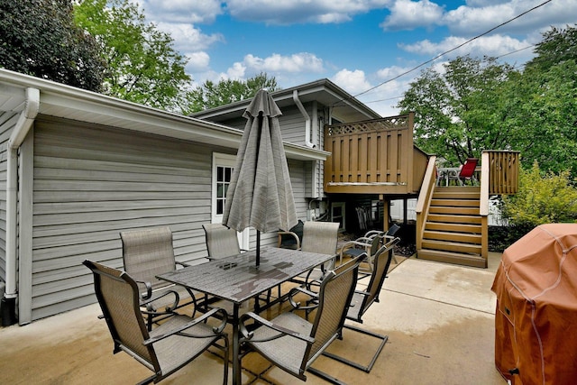 741 E Division St, Lombard, IL 60148 - view of patio with stairway, outdoor dining space, a wooden deck, and area for grilling