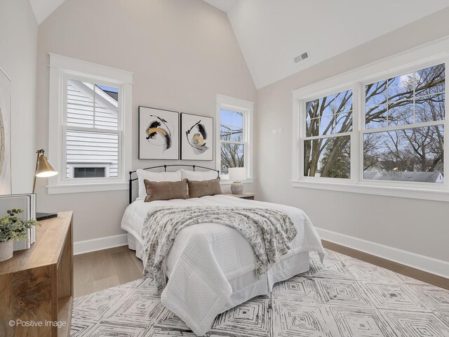 228 S Adams St, Hinsdale, IL 60521 - bedroom with wood finished floors, baseboards, and high vaulted ceiling
