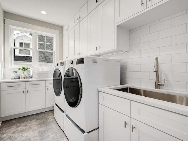 228 S Adams St, Hinsdale, IL 60521 - washroom featuring separate washer and dryer, cabinet space, and recessed lighting