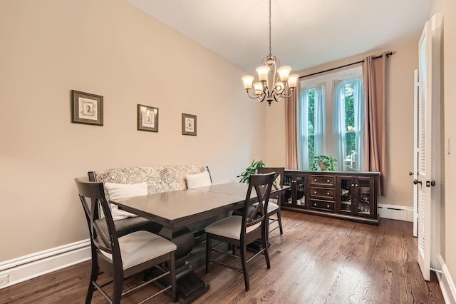 2153 N Sedgwick St, Chicago, IL 60614 - dining area with a chandelier, wood finished floors, a baseboard radiator, and baseboards