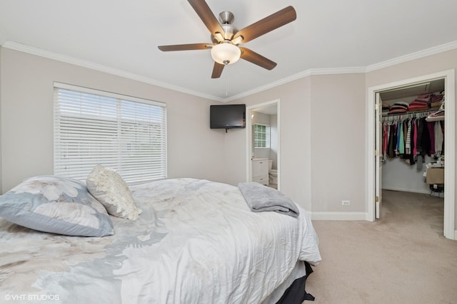 326 Southwicke Dr, Streamwood, IL 60107 - bedroom with crown molding, a spacious closet, light carpet, baseboards, and multiple windows