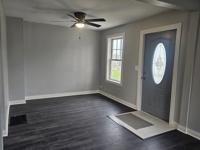 442 Hickory Pl, Elgin, IL 60120 - foyer entrance with baseboards, dark wood-type flooring, and a ceiling fan