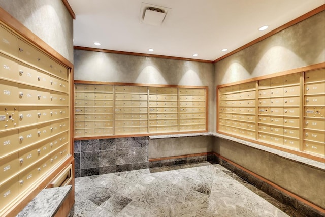 100 E Walton St Unit 25F, Chicago, IL 60611 - view of home's community featuring mail area, crown molding, and recessed lighting