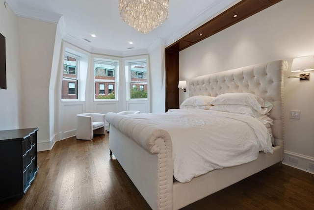 1534 N Dearborn Pkwy, Chicago, IL 60610 - bedroom featuring ornamental molding, a chandelier, dark wood finished floors, and baseboards