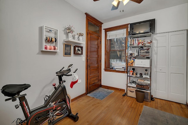 2540 N Sacramento Ave Unit 1, Chicago, IL 60647 - workout room featuring a ceiling fan and light wood-style floors