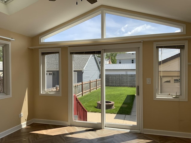 7835 W Berwyn Ave, Chicago, IL 60656 - entryway with vaulted ceiling, baseboards, plenty of natural light, and ceiling fan