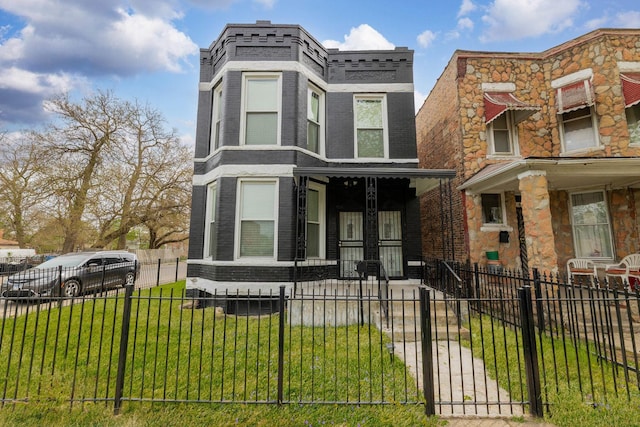 view of front facade featuring covered porch and brick siding