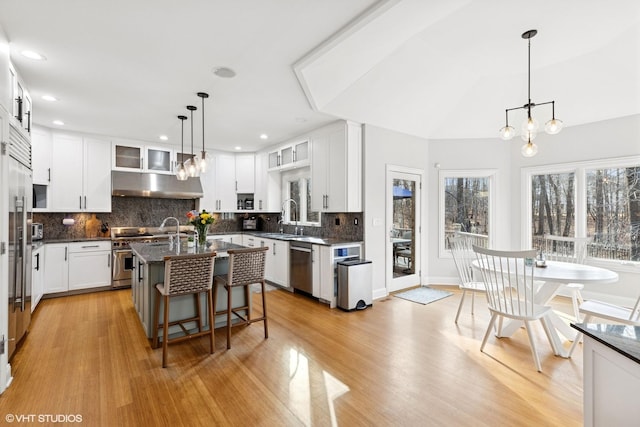 20662 Francisca Way, Frankfort, IL 60423 - kitchen with stainless steel appliances, under cabinet range hood, a sink, recessed lighting, and light wood finished floors