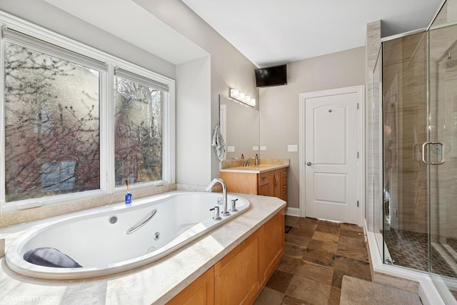 20662 Francisca Way, Frankfort, IL 60423 - full bath with a stall shower, vanity, a jetted tub, and stone finish flooring