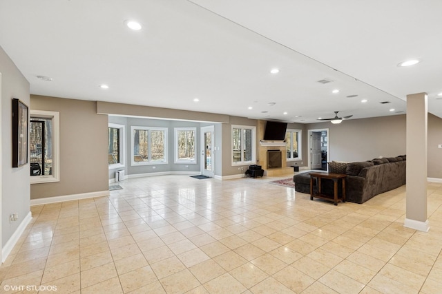20662 Francisca Way, Frankfort, IL 60423 - living area with light tile patterned floors, baseboards, ceiling fan, and recessed lighting