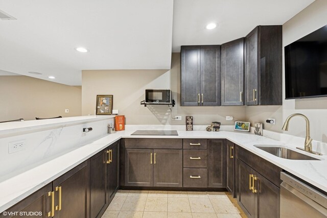 20662 Francisca Way, Frankfort, IL 60423 - kitchen featuring black appliances, a sink, a peninsula, recessed lighting, and light tile patterned floors