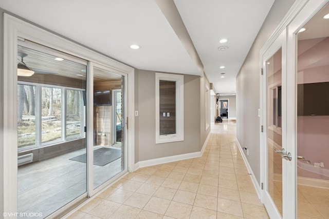 20662 Francisca Way, Frankfort, IL 60423 - hall featuring french doors, baseboards, baseboard heating, recessed lighting, and light tile patterned floors