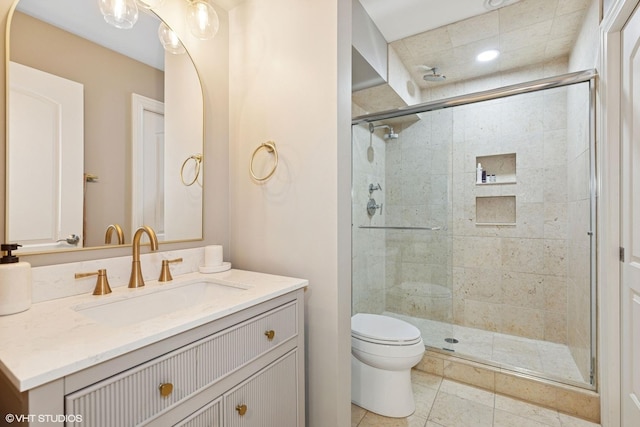 20662 Francisca Way, Frankfort, IL 60423 - full bath featuring a shower stall, toilet, vanity, tile patterned flooring, and recessed lighting