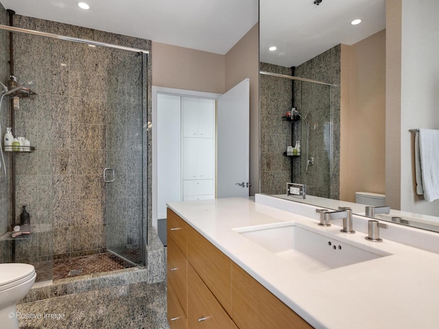 33 W Ontario St Unit 58E, Chicago, IL 60654 - full bath with toilet, a stall shower, recessed lighting, and vanity