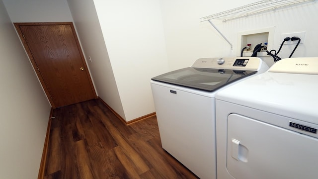 2620 Christie Dr, Algonquin, IL 60102 - laundry room featuring separate washer and dryer, dark wood-style flooring, and baseboards