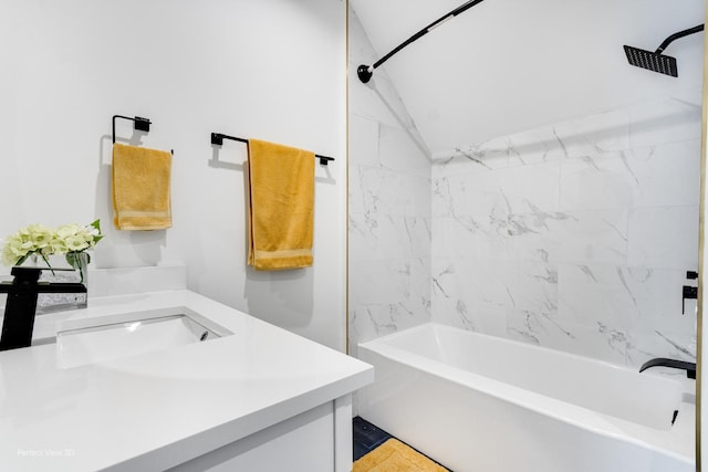 7317 S Maryland Ave, Chicago, IL 60619 - full bathroom featuring bathing tub / shower combination, lofted ceiling, and vanity
