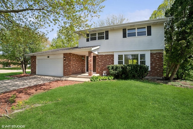86 Brookside Dr, Elgin, IL 60123 - view of front of house featuring a garage, driveway, a front yard, and brick siding