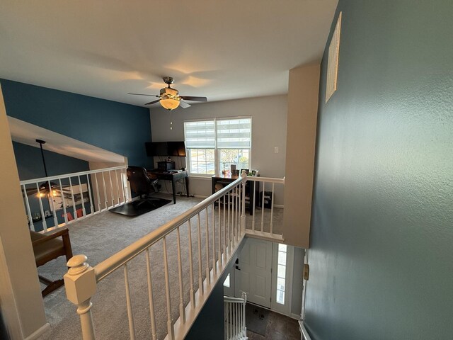 8223 170th St, Tinley Park, IL 60477 - staircase featuring ceiling fan, carpet floors, and baseboards