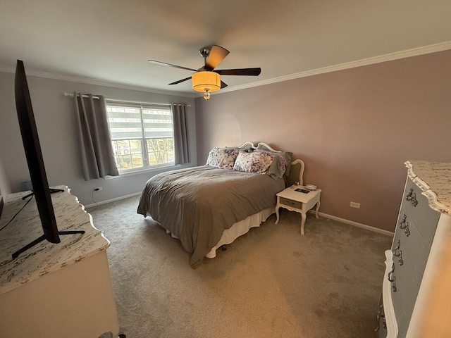 8223 170th St, Tinley Park, IL 60477 - bedroom featuring ornamental molding, baseboards, light carpet, and ceiling fan