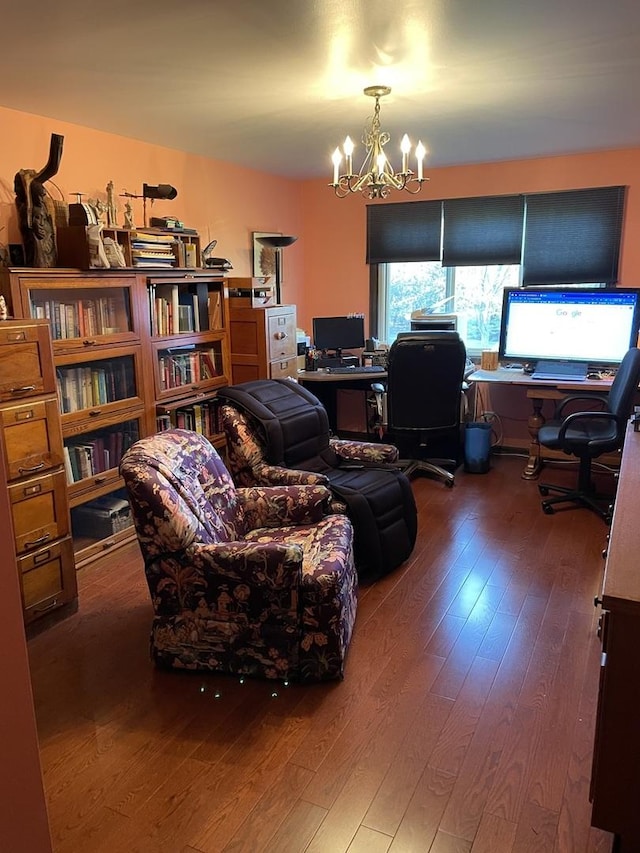 3550 Whirlaway Dr, Northbrook, IL 60062 - living area featuring hardwood / wood-style floors, a desk, and a chandelier