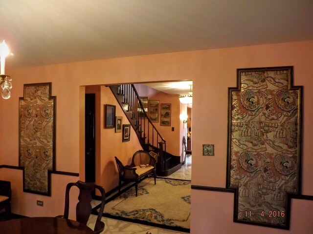 living room with stairs