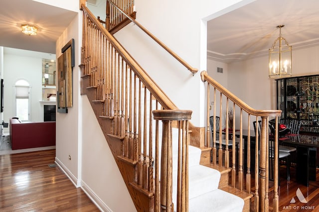 3713 Ballantrae Way, Flossmoor, IL 60422 - stairs with wood finished floors, a chandelier, and baseboards