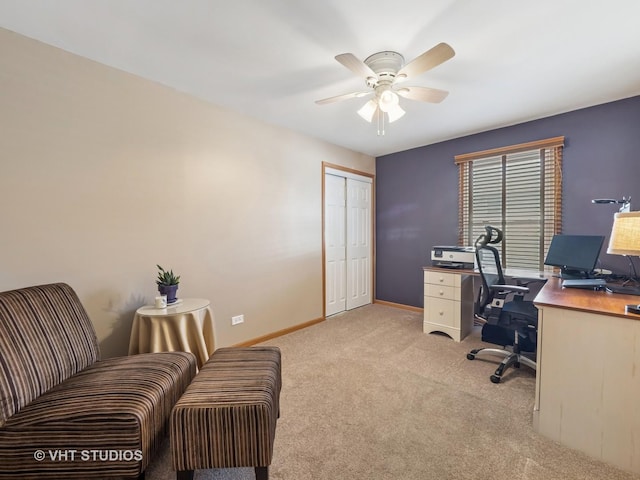 985 W Firestone Dr, Hoffman Estates, IL 60192 - office with light carpet, ceiling fan, and baseboards