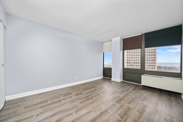 empty room featuring wood finished floors, baseboards, and a textured ceiling