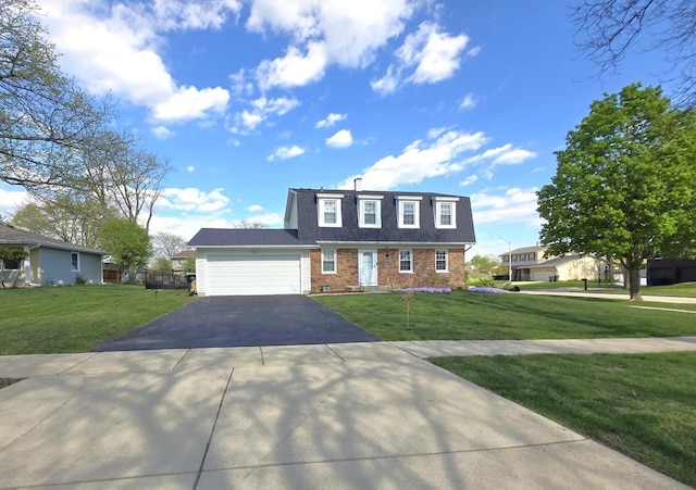 1750 Ridgewood Ln, Hoffman Estates, IL 60192 - view of front of home with driveway, mansard roof, an attached garage, brick siding, and a shingled roof