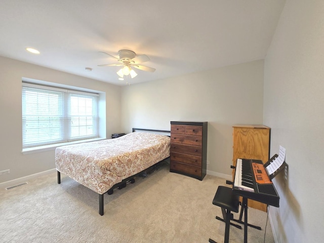 1750 Ridgewood Ln, Hoffman Estates, IL 60192 - bedroom with baseboards, light colored carpet, a ceiling fan, and recessed lighting