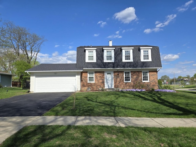 1750 Ridgewood Ln, Hoffman Estates, IL 60192 - view of property with driveway, a shingled roof, a garage, brick siding, and a front lawn