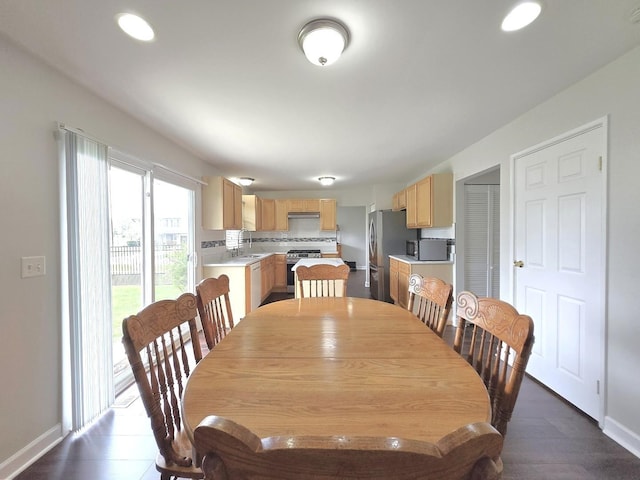 1750 Ridgewood Ln, Hoffman Estates, IL 60192 - dining room with baseboards, recessed lighting, and dark wood-style floors