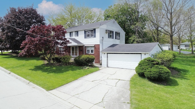 428 Julia St, Lemont, IL 60439 - traditional home with a garage, concrete driveway, a front yard, and brick siding