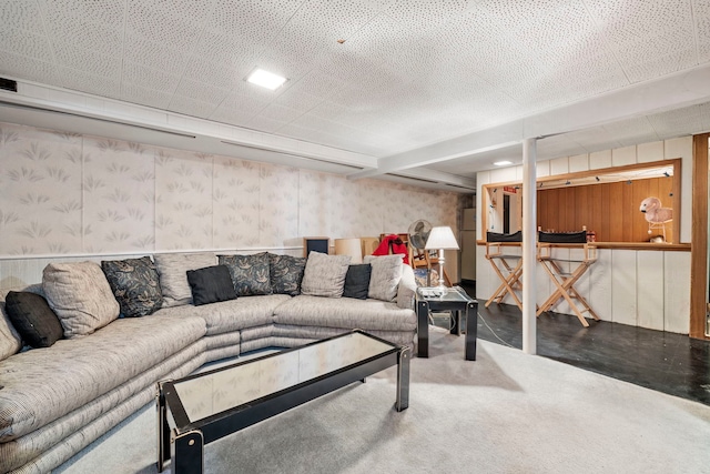 428 Julia St, Lemont, IL 60439 - carpeted living area with wallpapered walls and a wainscoted wall