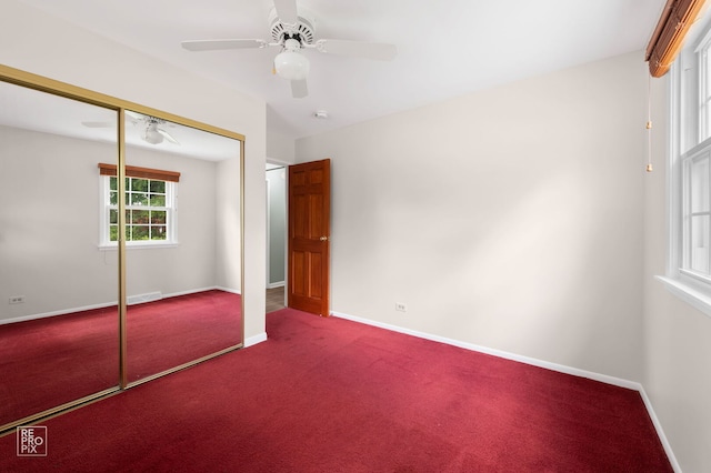 902 E Plate Dr, Palatine, IL 60074 - unfurnished bedroom featuring carpet floors, a closet, and a ceiling fan