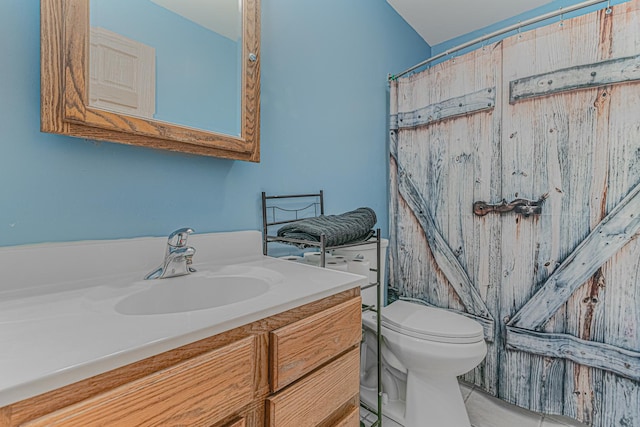 25647 W Old Grand Ave, Ingleside, IL 60041 - bathroom featuring toilet, vanity, a shower with curtain, and tile patterned flooring