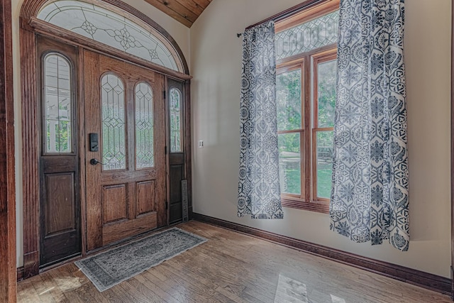 25647 W Old Grand Ave, Ingleside, IL 60041 - foyer entrance with wood finished floors, baseboards, and vaulted ceiling