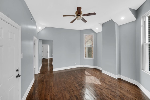 7223 S Union Ave, Chicago, IL 60621 - unfurnished room with wood finished floors, ceiling fan, baseboards, lofted ceiling, and recessed lighting