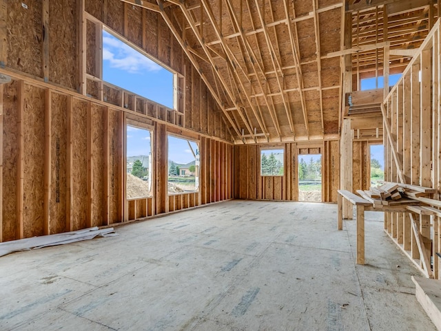 miscellaneous room with lofted ceiling
