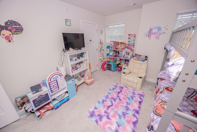 rec room with carpet flooring