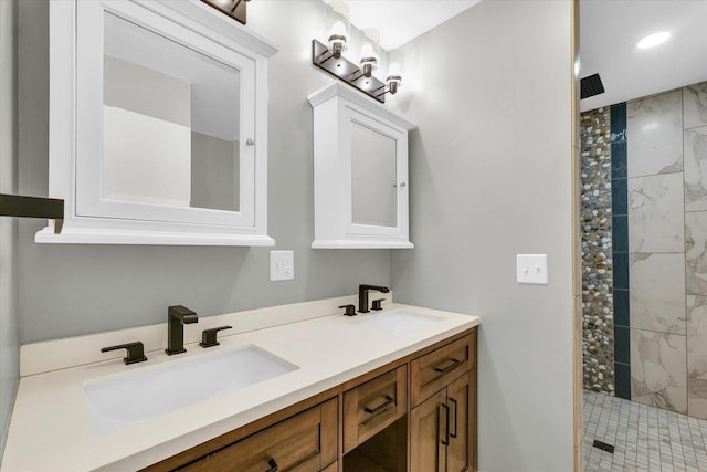 19 Nightingale Cir, Camargo, IL 61919 - full bath with a tile shower, recessed lighting, and double vanity