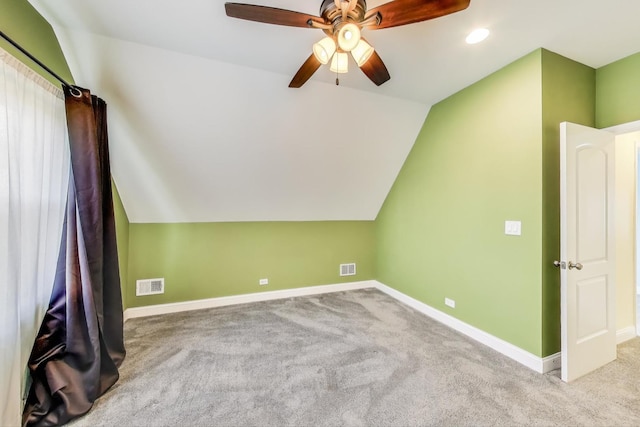 4723 W Shakespeare Ave, Chicago, IL 60639 - additional living space featuring carpet floors, baseboards, vaulted ceiling, ceiling fan, and recessed lighting