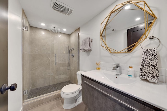1324 Elmhurst Ln, Schaumburg, IL 60194 - full bathroom with toilet, a shower stall, vanity, recessed lighting, and tile patterned floors