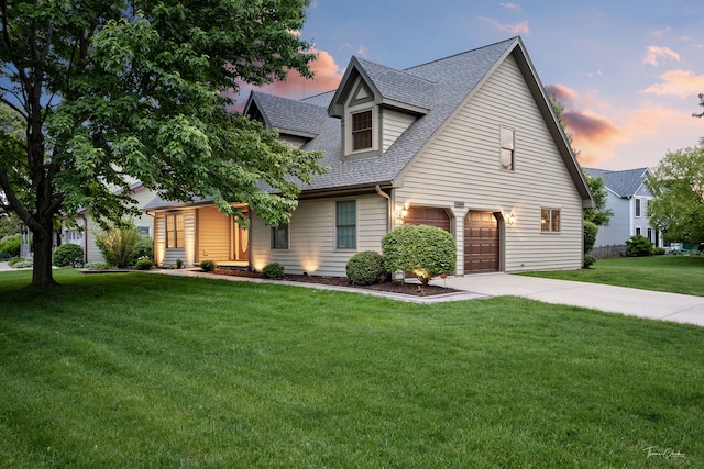 13362 S Golden Meadow Dr, Plainfield, IL 60585 - cape cod home with roof with shingles, concrete driveway, a garage, and a front yard